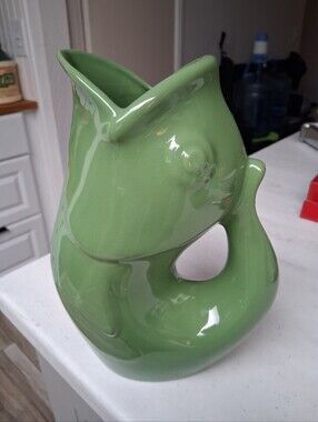 Green Ceramic Fish Pitcher Vase